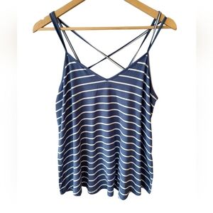 Papermoon Blue and White Striped Basima Tank Top with Criss Cross Back Straps M